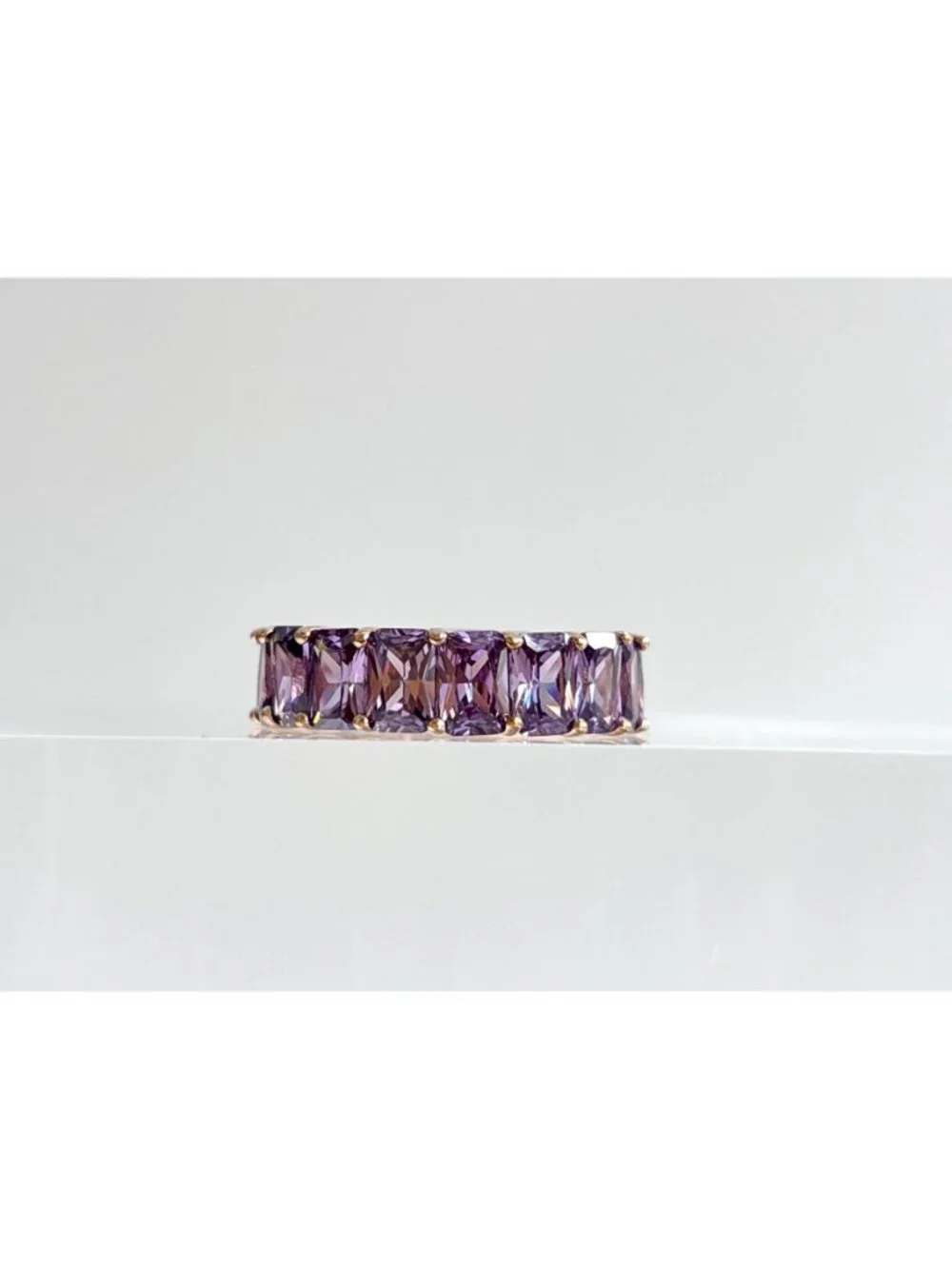 Amethyst Gemstone Gold Overlay Sterling Silver 925 Vintage Ring - sz 7